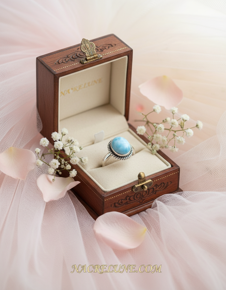 Bague en argent 925 et pierre larimar NACRELUNE Bague