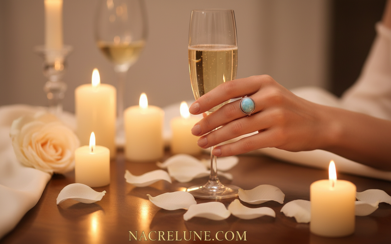 Bague en argent 925 et pierre larimar NACRELUNE Bague