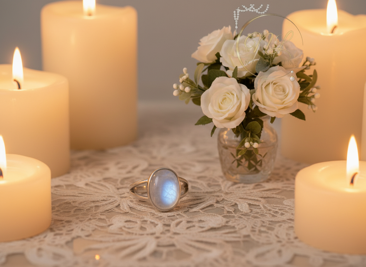 Bague en argent avec pierre de lune NACRELUNE Bague