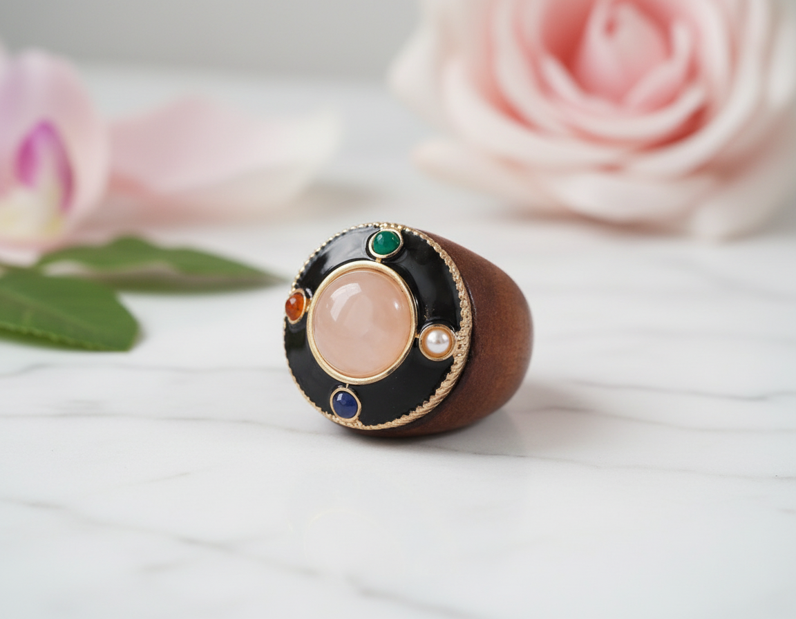 Bagues en bois naturel avec pierres véritables nacrelune.com Bague