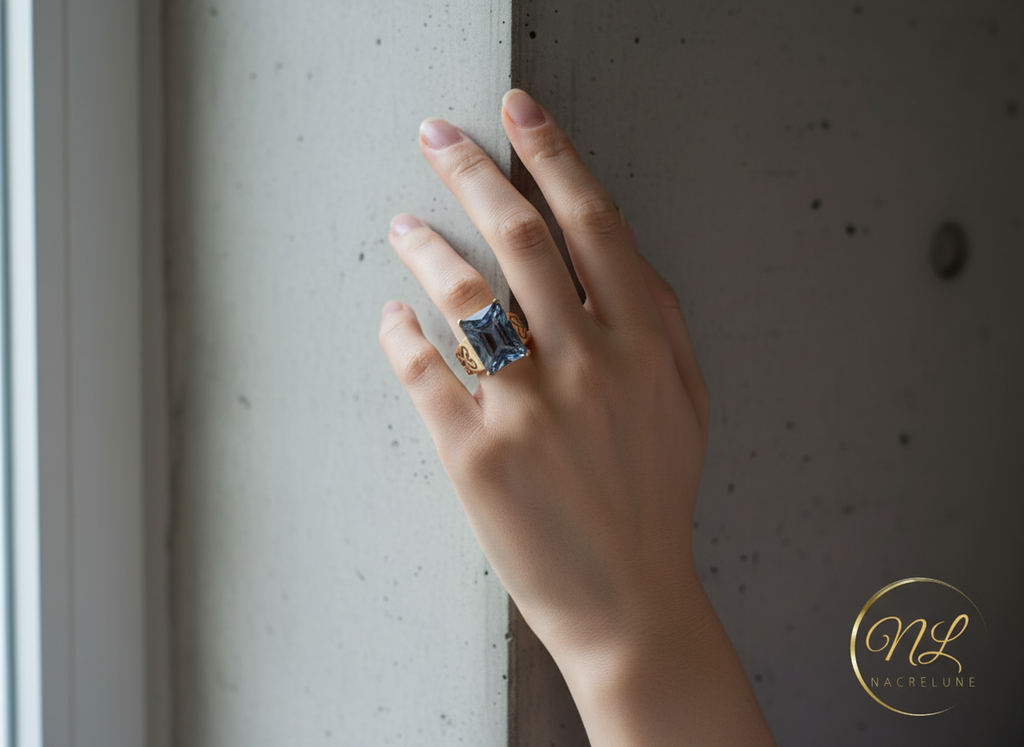 Bague en argent 925 avec topaze traitée "mystique" bleue nacrelune.com Bague