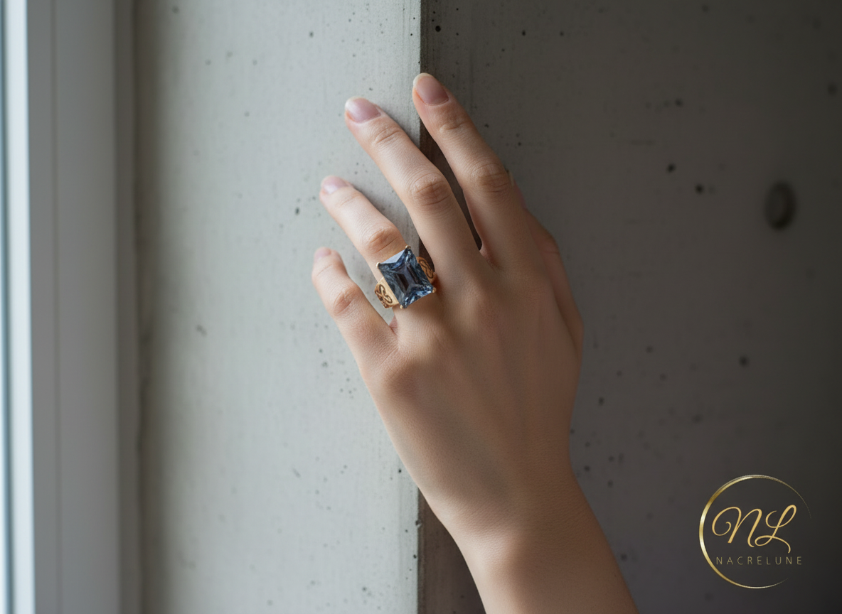 Bague en argent 925 avec topaze traitée "mystique" bleue NACRELUNE Bague