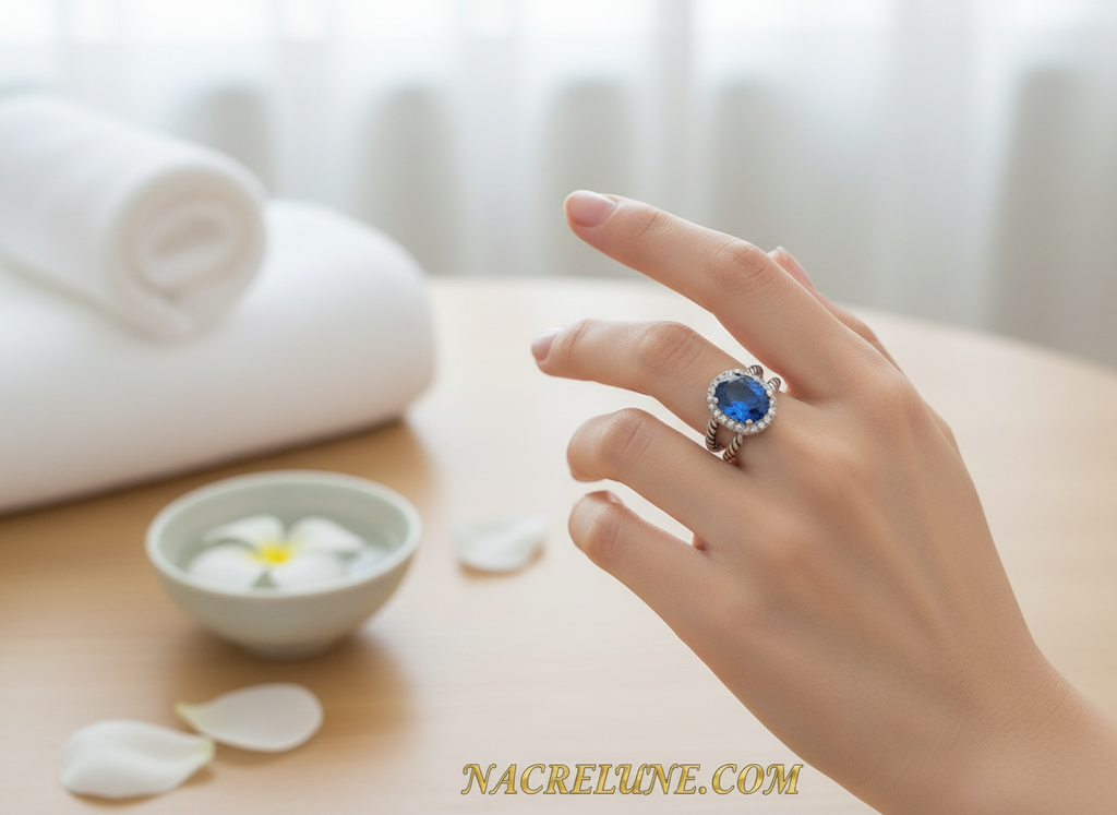 Bague en argent 925 avec topaze bleue ovale nacrelune.com Bague