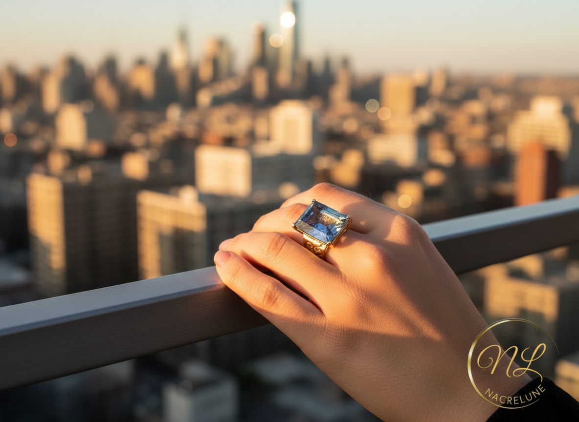 Bague en argent 925 avec topaze traitée "mystique" bleue NACRELUNE Bague