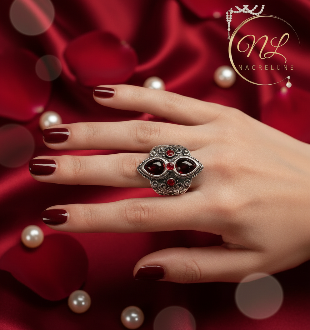 Bague fantaisie avec pierre rouges NACRELUNE Bague