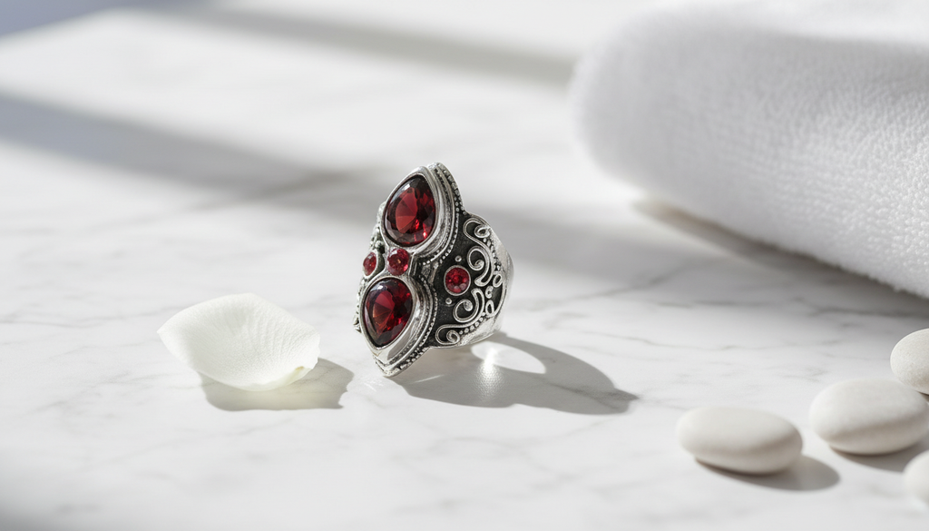 Bague fantaisie avec pierre rouges 55 nacrelune.com Bague