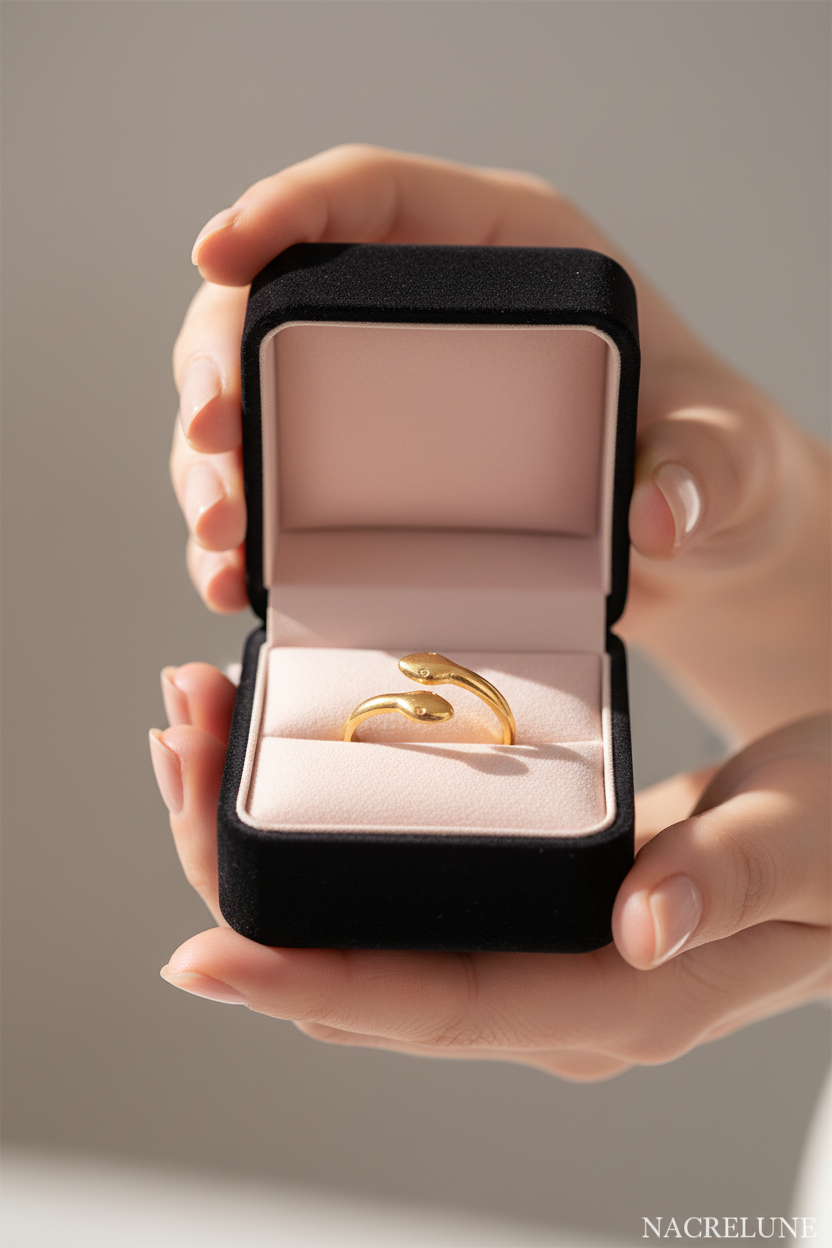 Bague Serpent Réglable en Plaqué Or – Double Tête | NACRELUNE nacrelune.com Bague