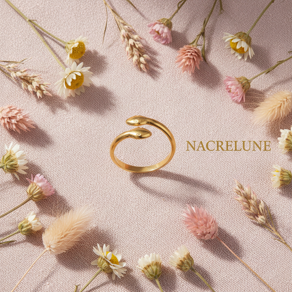 Bague Serpent Réglable en Plaqué Or – Double Tête | NACRELUNE nacrelune.com Bague