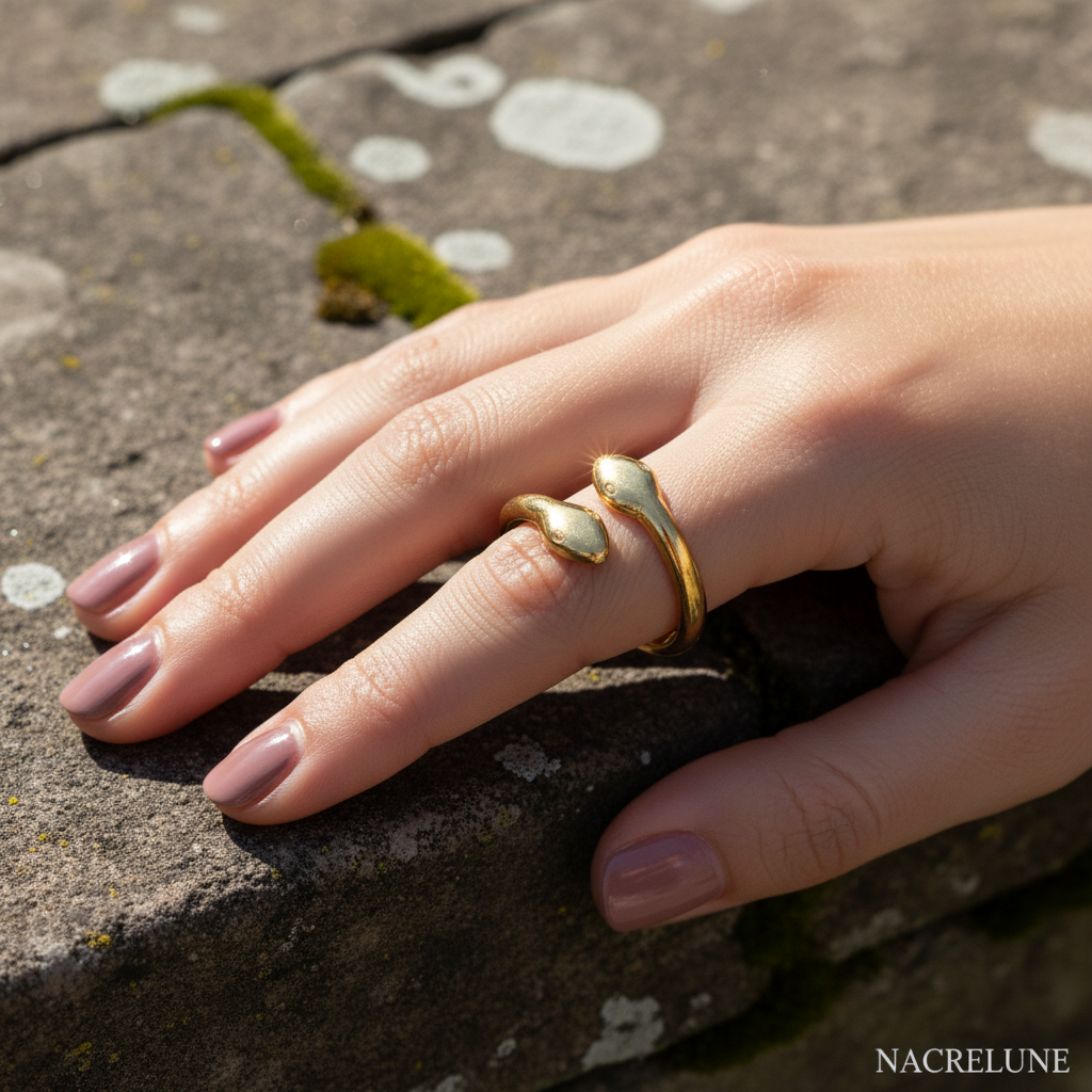 Bague Serpent Réglable en Plaqué Or – Double Tête | NACRELUNE nacrelune.com Bague