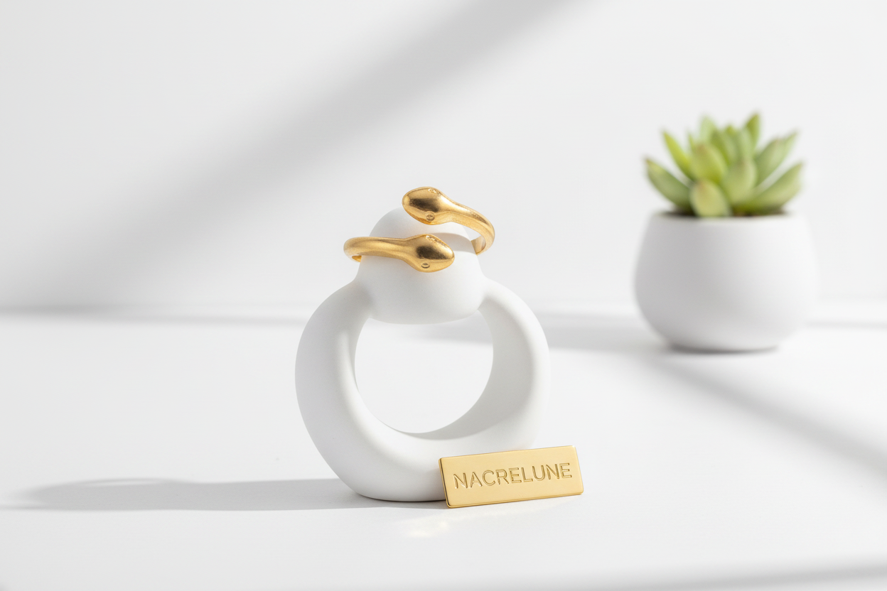 Bague Serpent Réglable en Plaqué Or – Double Tête | NACRELUNE nacrelune.com Bague