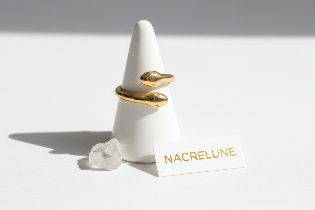 Bague Serpent Réglable en Plaqué Or – Double Tête | NACRELUNE nacrelune.com Bague