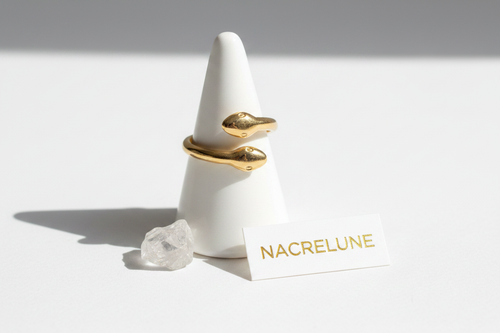 Bague Serpent Réglable en Plaqué Or – Double Tête | NACRELUNE nacrelune.com Bague