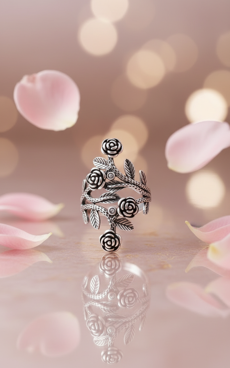 Bague réglable fantaisie avec roses NACRELUNE Bague