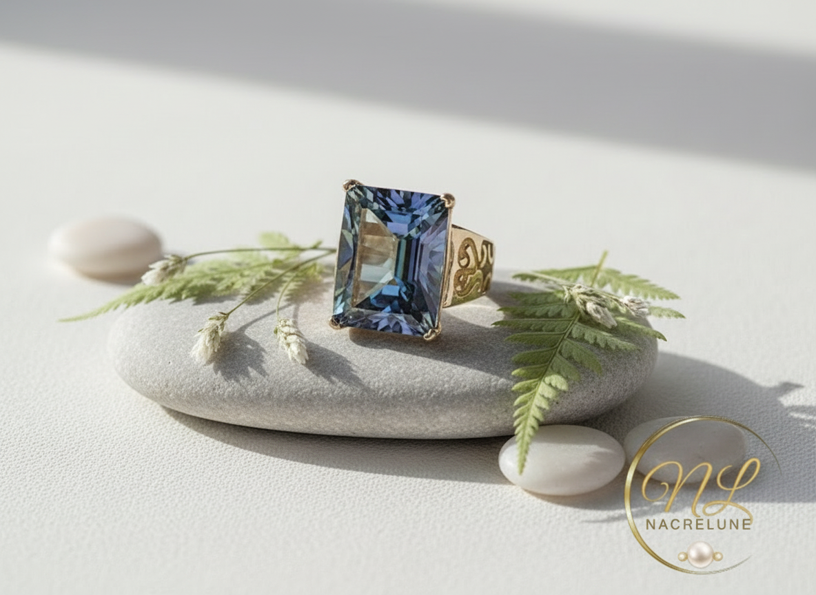 Bague en argent 925 avec topaze traitée "mystique" bleue NACRELUNE Bague