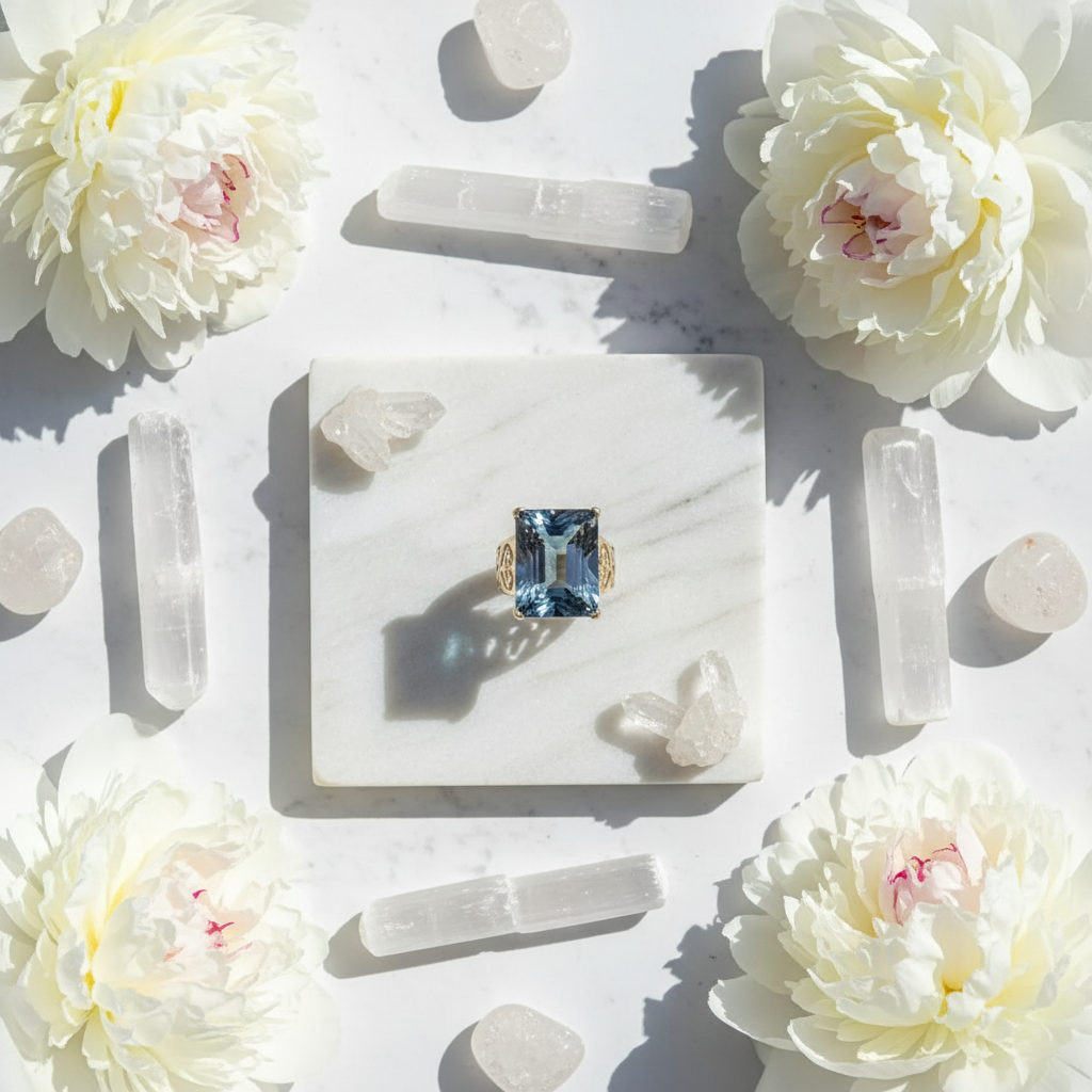 Bague en argent 925 avec topaze traitée "mystique" bleue nacrelune.com Bague