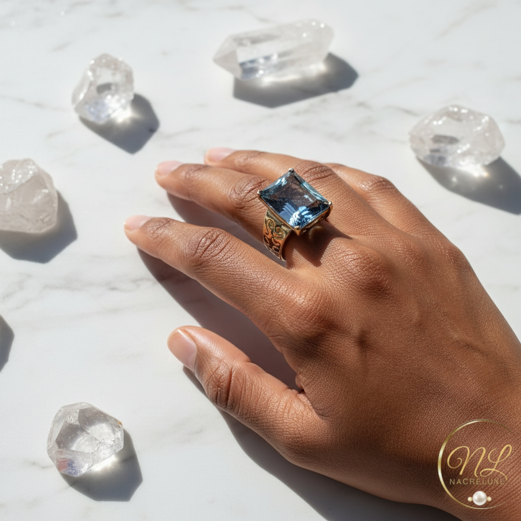 Bague en argent 925 avec topaze traitée "mystique" bleue nacrelune.com Bague