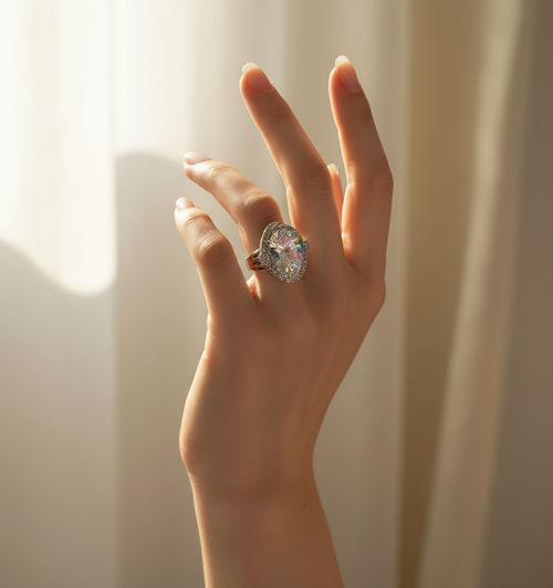 Bague argent 925 avec topaze traitée "mystique" arc en ciel nacrelune.com Bague