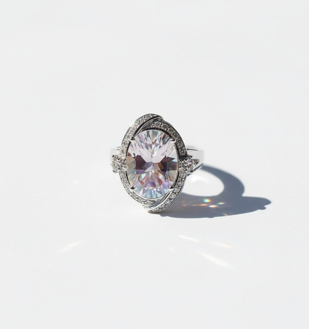 Bague argent 925 avec topaze traitée "mystique" arc en ciel NACRELUNE Bague