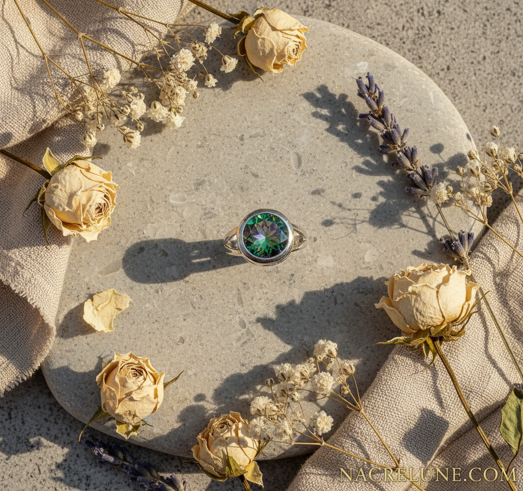 Bague en argent avec topaze taillée traitée mystique NACRELUNE Bague