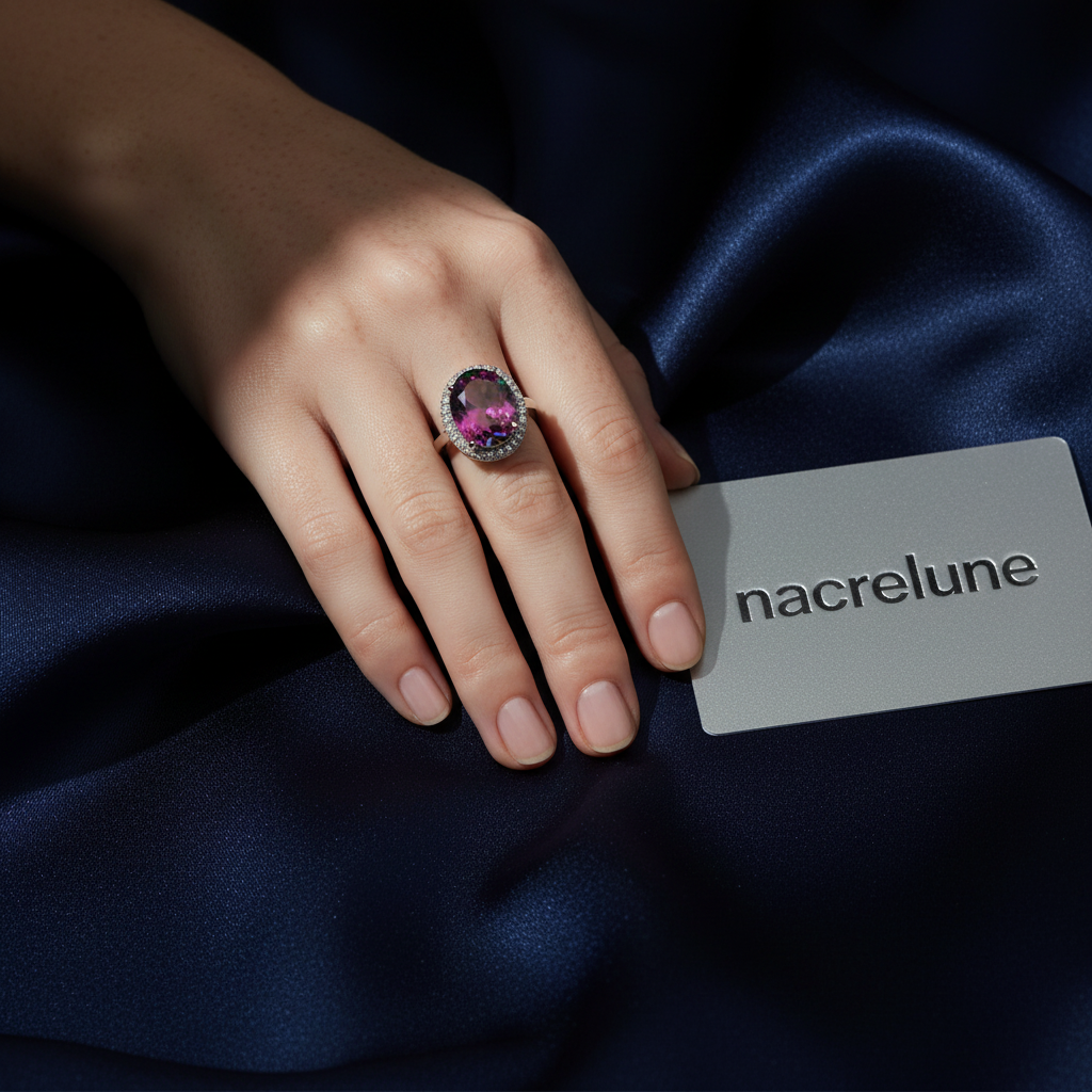 Bague en argent avec topaze mystique entourée de zirconias nacrelune.com Bague