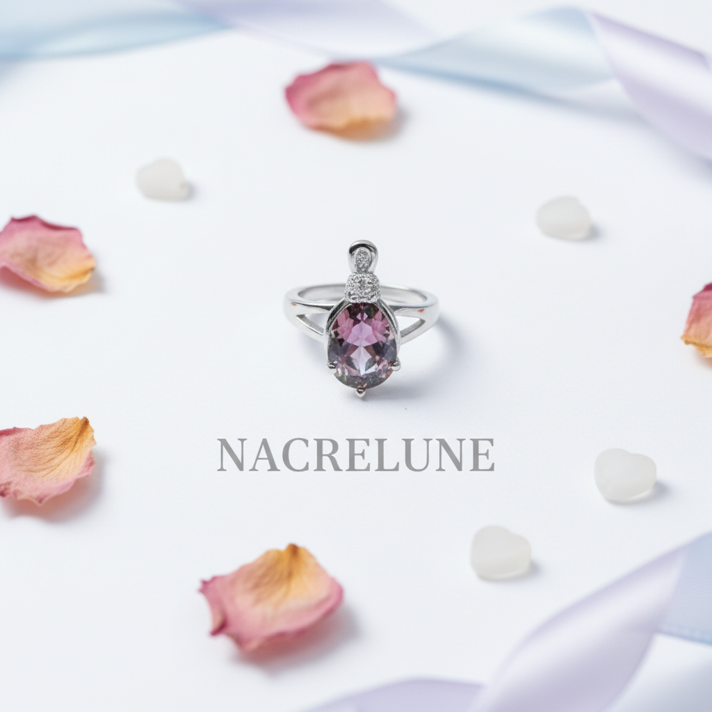 Bague en argent avec topaze taillée traitée nacrelune.com Bague