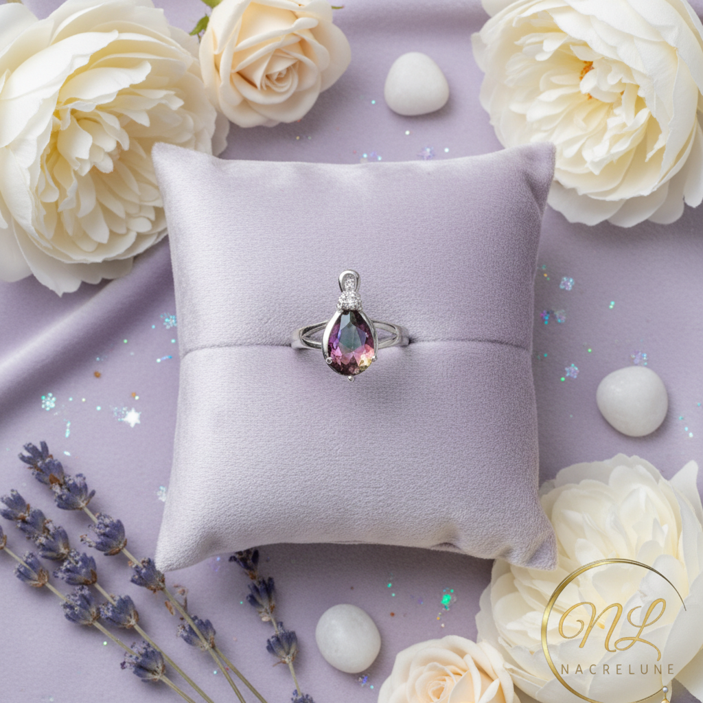 Bague en argent avec topaze taillée traitée nacrelune.com Bague