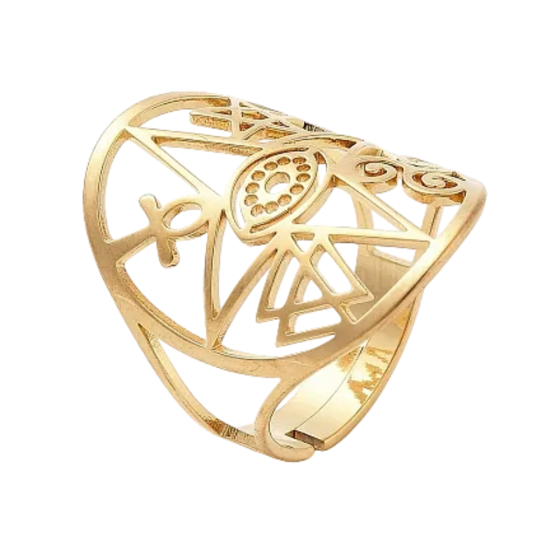 Bague Réglable Symboles Spirituels – Plaqué Or | NACRELUNE NACRELUNE Bague