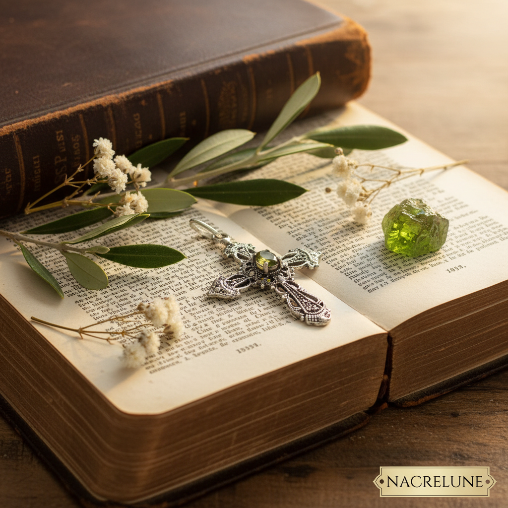 Pendentif Croix en Argent Véritable & Péridot – NACRELUNE NACRELUNE pendentif