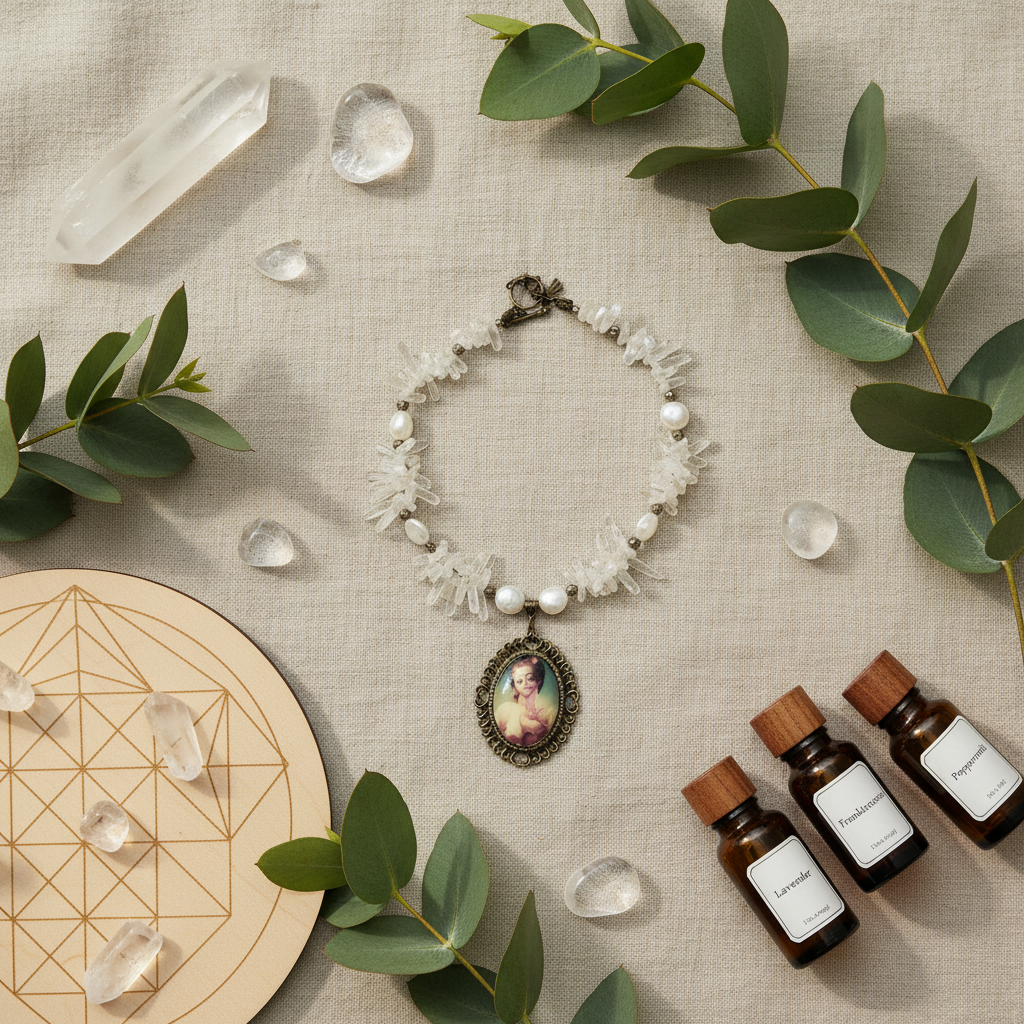 Collier cristal de roche avec camée nacrelune.com collier