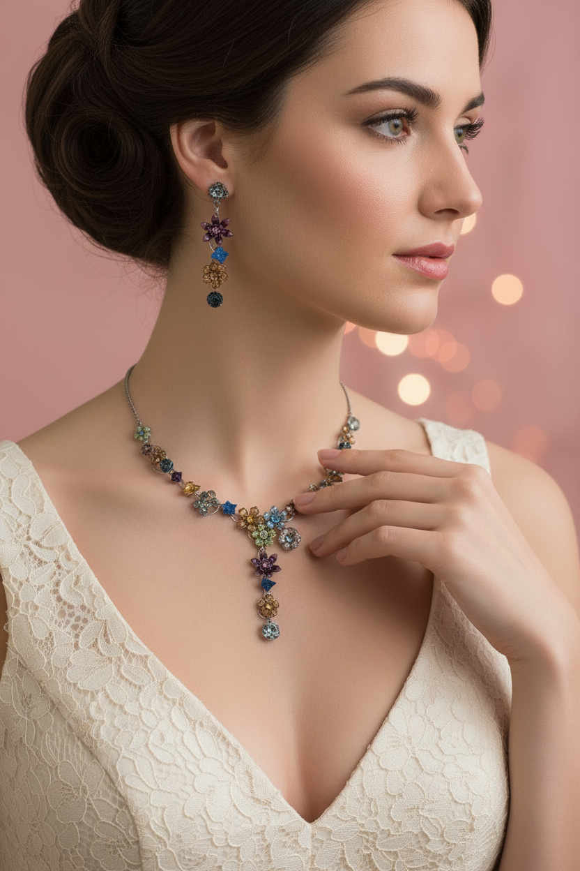 Parure fantaisie petites fleurs colorées nacrelune.com parure