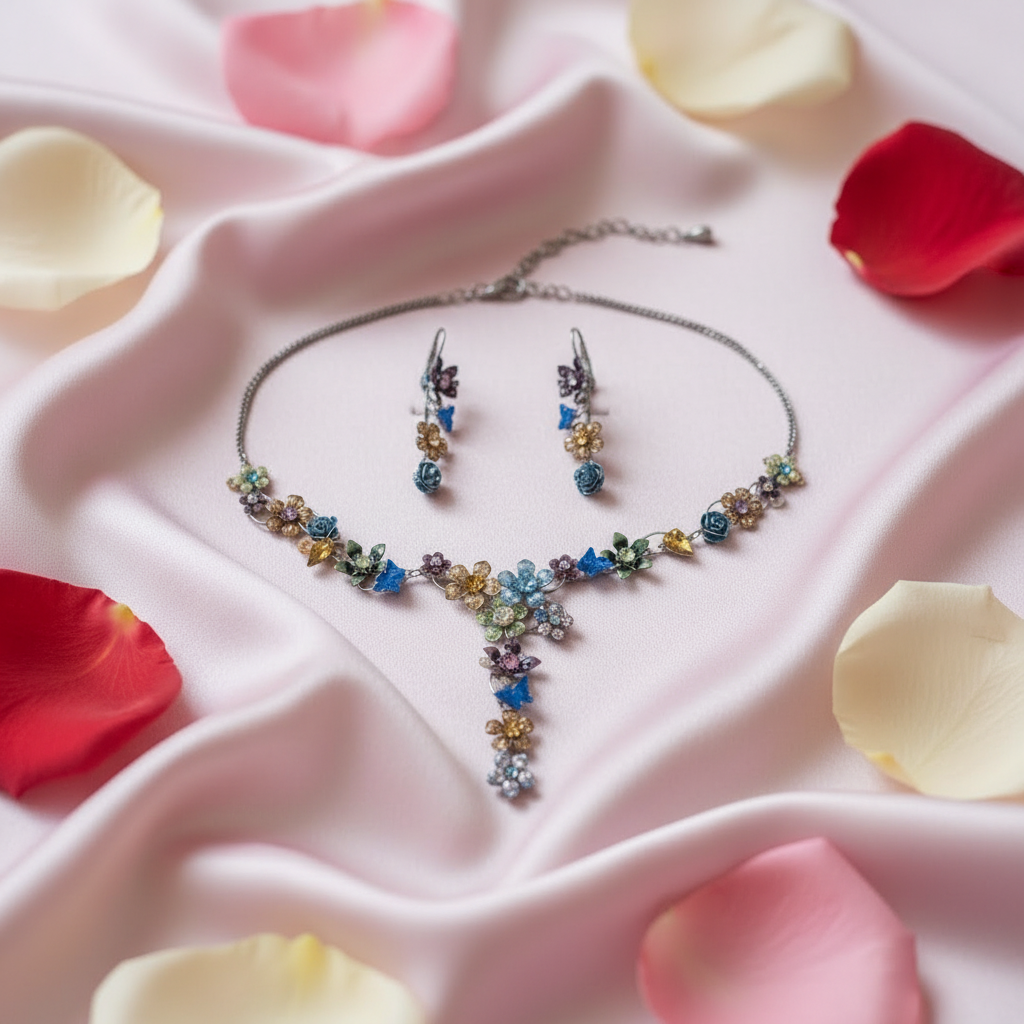 Parure fantaisie petites fleurs colorées nacrelune.com parure