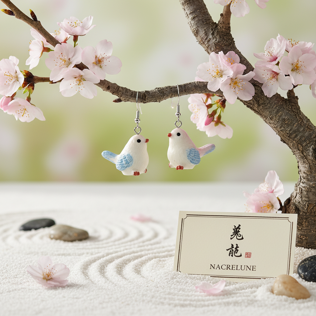 Boucles d'Oreilles Oiseaux en Résine - Bijoux Nature NACRELUNE nacrelune.com boucles d'oreille