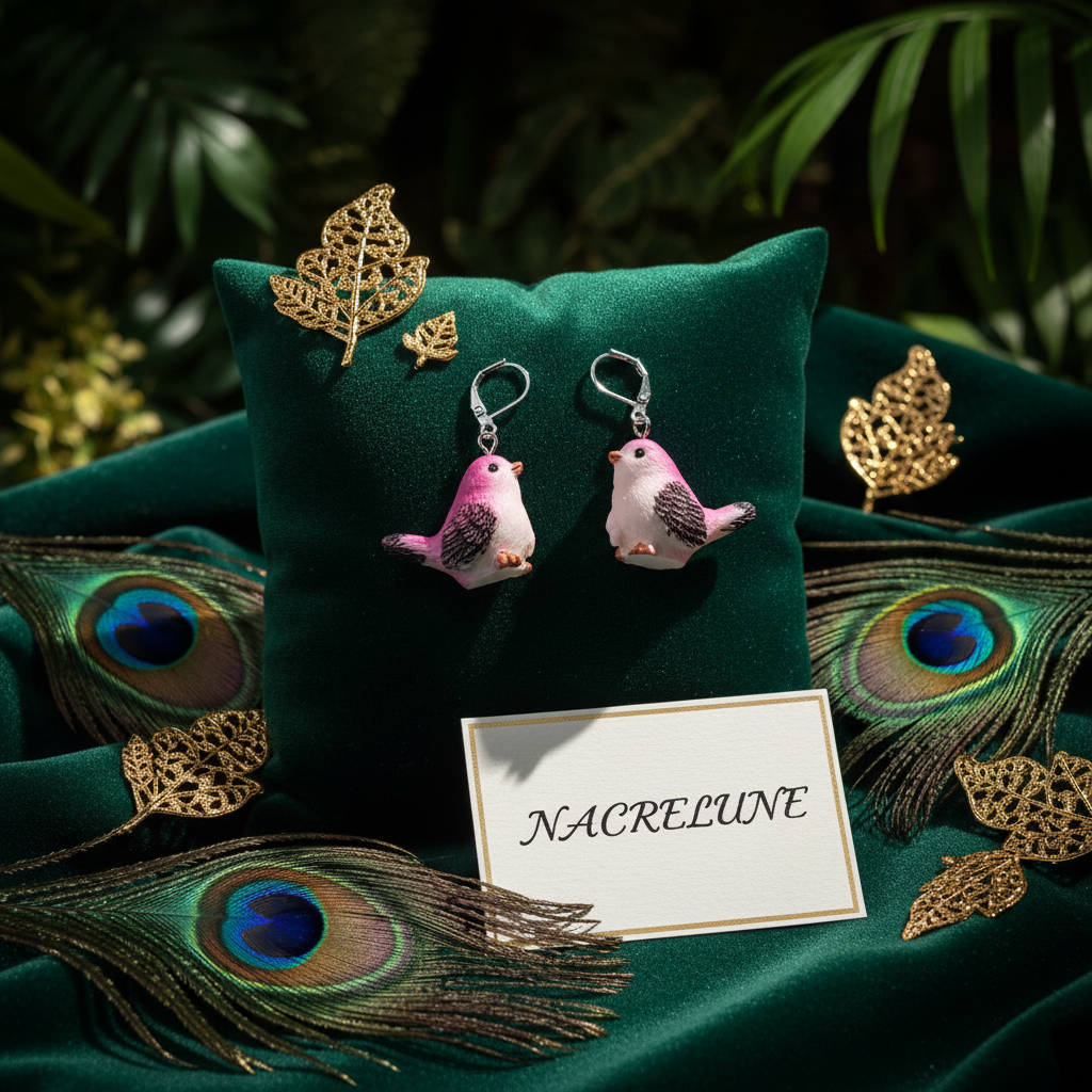 Boucles d'Oreilles Oiseaux en Résine - Bijoux Nature NACRELUNE nacrelune.com boucles d'oreille