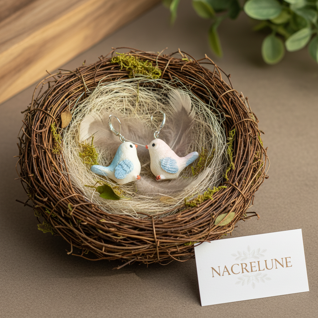 Boucles d'Oreilles Oiseaux en Résine - Bijoux Nature NACRELUNE Blanc nacrelune.com boucles d'oreille