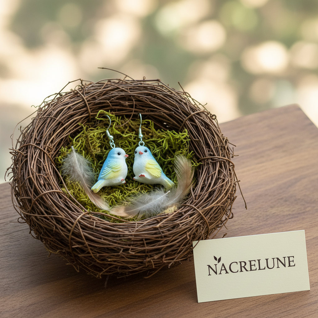 Boucles d'Oreilles Oiseaux en Résine - Bijoux Nature NACRELUNE Bleu nacrelune.com boucles d'oreille