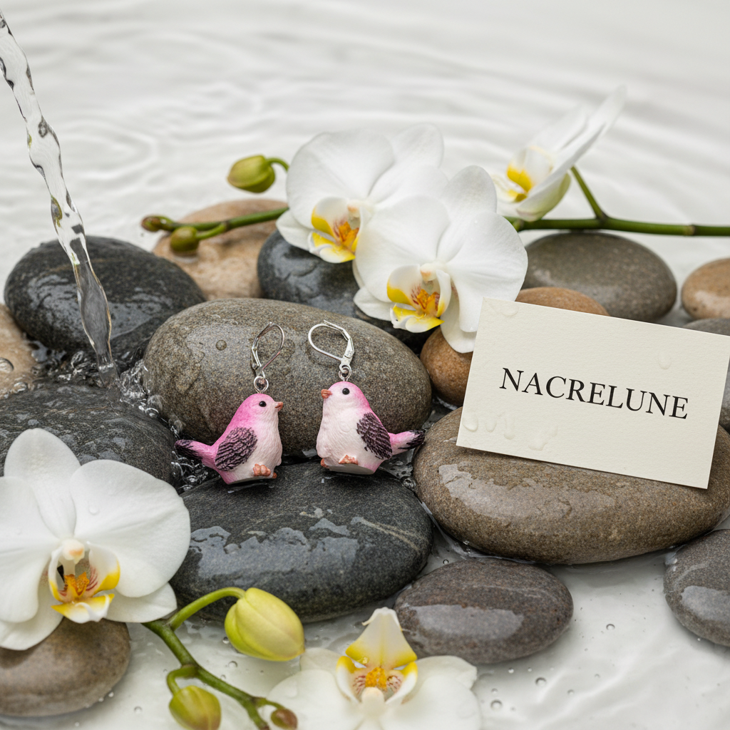 Boucles d'Oreilles Oiseaux en Résine - Bijoux Nature NACRELUNE Rose foncé nacrelune.com boucles d'oreille