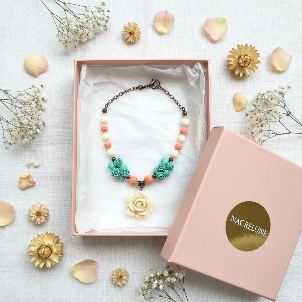 Collier Fleurs & Perles Imitation Corail – NACRELUNE NACRELUNE collier