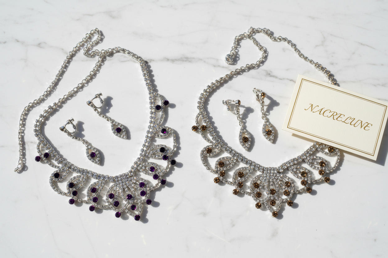Parure en strass blancs et topazes nacrelune.com parure