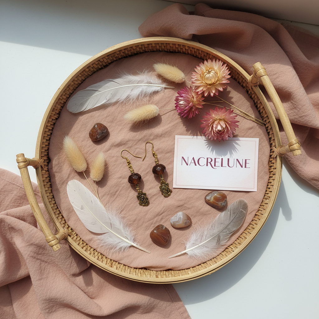 Boucles d'Oreilles Agate Naturelle nacrelune.com boucles d'oreille