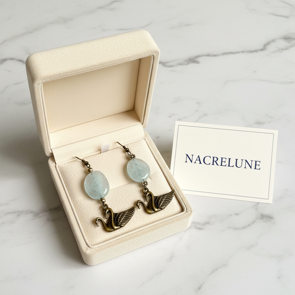 Boucles d'Oreilles Aigue-Marine Pierre Naturelle Bleue nacrelune.com boucles d'oreille