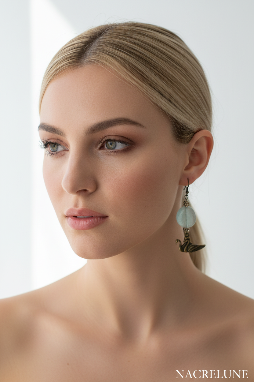 Boucles d'Oreilles Aigue-Marine Pierre Naturelle Bleue nacrelune.com boucles d'oreille