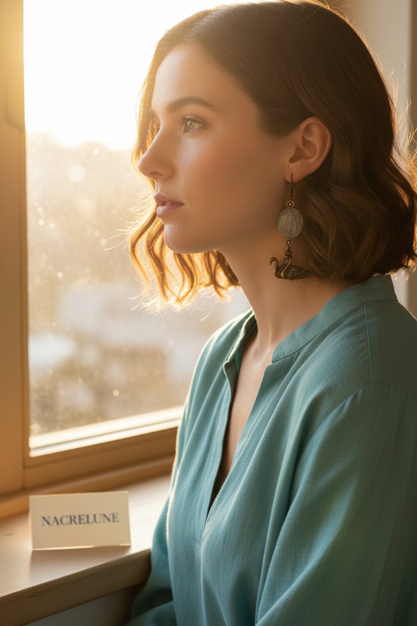 Boucles d'Oreilles Aigue-Marine Pierre Naturelle Bleue nacrelune.com boucles d'oreille