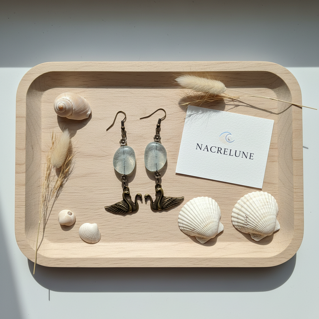 Boucles d'Oreilles Aigue-Marine Pierre Naturelle Bleue nacrelune.com boucles d'oreille