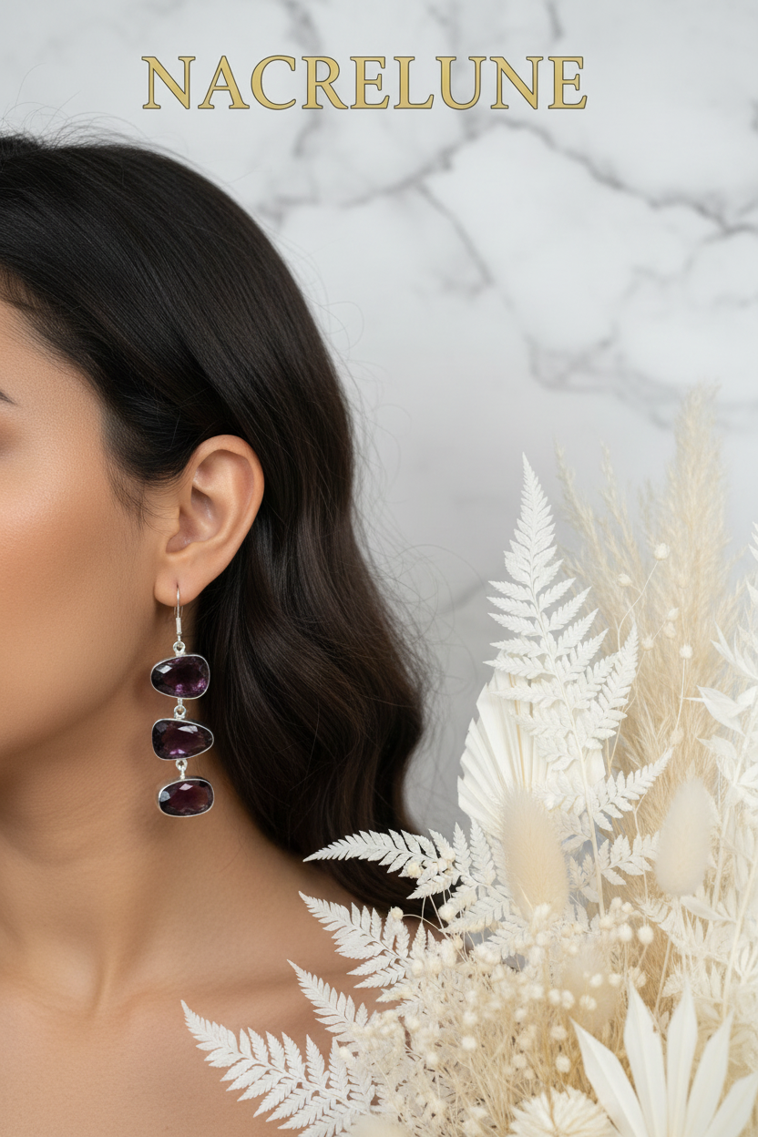 Boucles d'oreille en argent avec topazes mystiques rose-bleu nacrelune.com boucles d'oreille