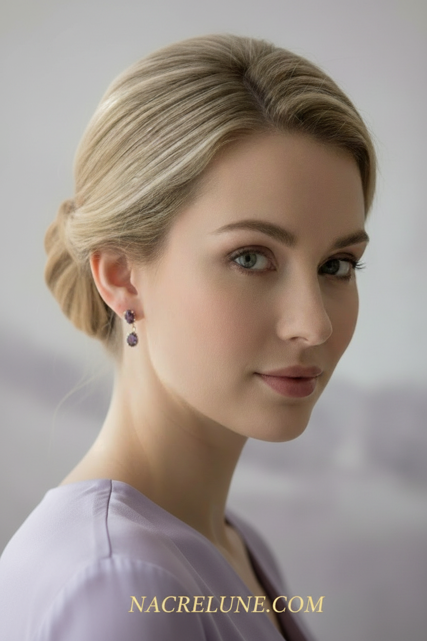 Boucles d'oreilles en argent et améthystes taillées nacrelune.com boucles d'oreille