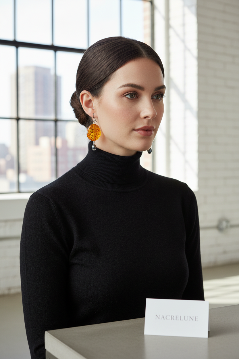 Boucles d'Oreilles Ambre Perles Culture Noires Naturelles nacrelune.com boucles d'oreille