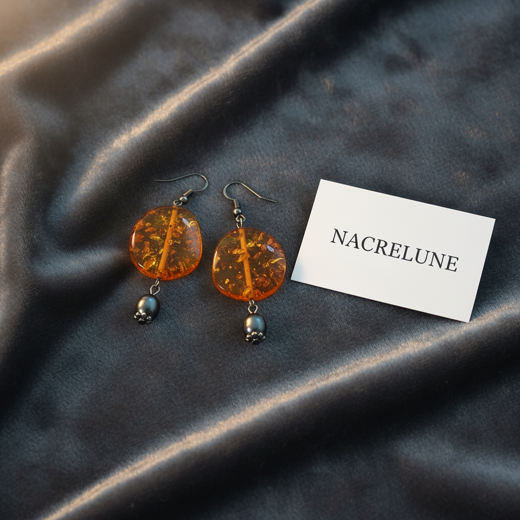 Boucles d'Oreilles Ambre Perles Culture Noires Naturelles nacrelune.com boucles d'oreille