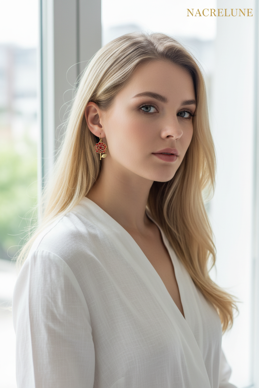 Boucles d'Oreille Arbre de Vie Rouge – Bijou Symbolique & Spirituel | NACRELUNE NACRELUNE Boucles d'oreille