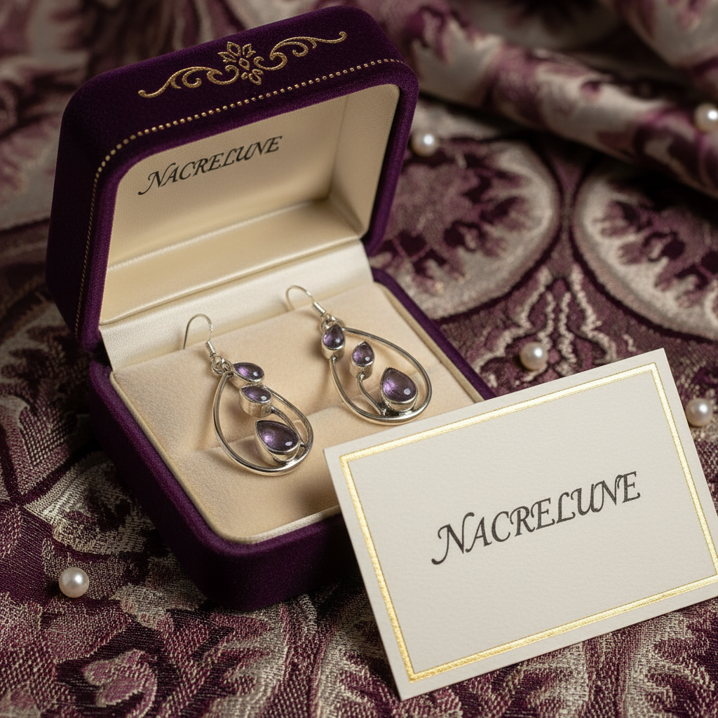 Boucles d’oreille en argent 925 : sélectionnez vos pierres, pierre de lune, améthyste ou citrine. Violet nacrelune.com boucles d'oreille