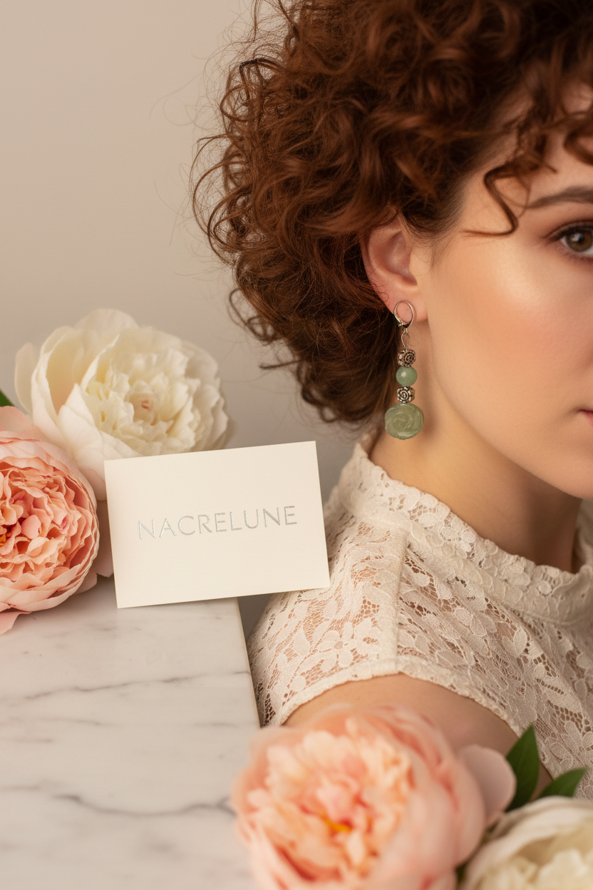 Boucles d'Oreilles Aventurine Pierre Naturelle Verte nacrelune.com boucles d'oreille